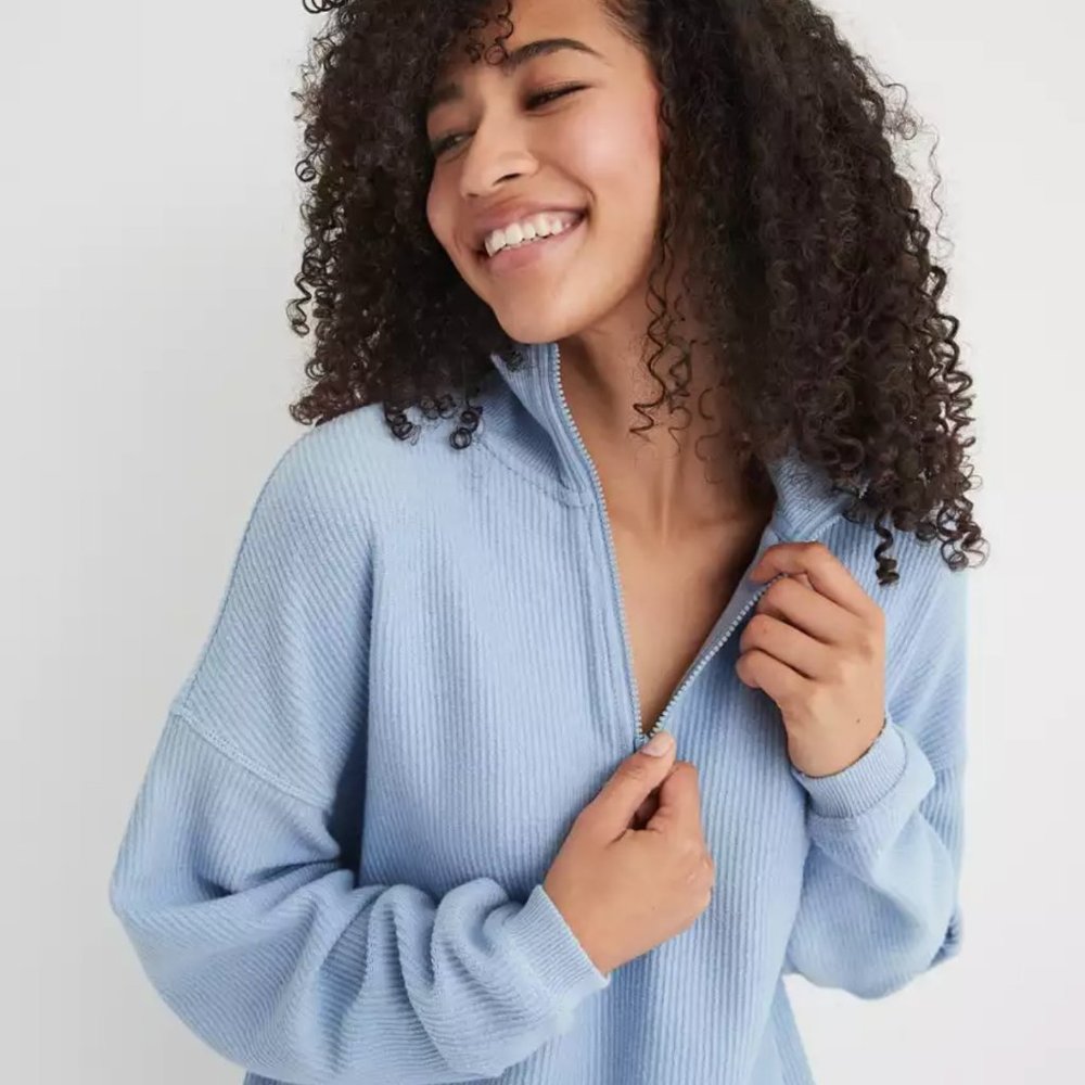 Aerie Good Vibes Corded Oversized Quarter Zip